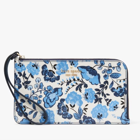kate spade Handbags - Kate Spade Lucy Vase Floral Medium L Zip Wristlet, Blue Multicolor